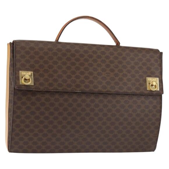 CELINE Macadam Canvas Hand Bag Pvc Leather Brown Gold - Picture 1 of 13